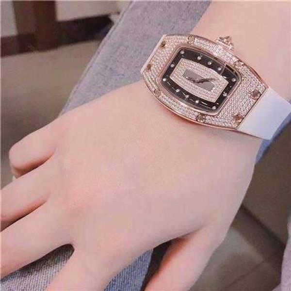 

high-quality new automatic mechanical wrist watches women's luxury wine bucket super large plate trend small crowd full diamond rm007 a, Slivery;brown