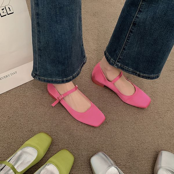 

dress shoes spring women granny shoes fashion square toe shallow mary jane shoes flat shoes ladies casual buckle soft shoes 230504, Black