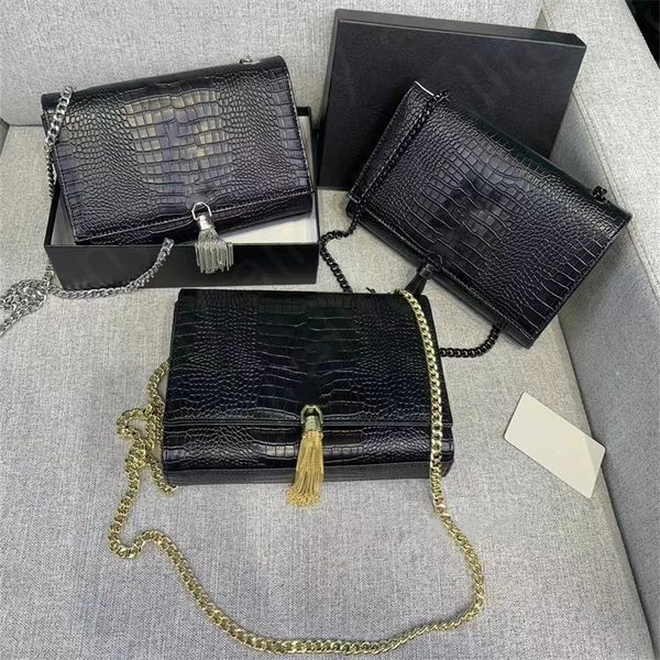 

fashion alligator print women bags handbags shoulder bags tote bag black calfskin classic diagonal stripes quilted chains double flap medium
