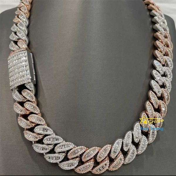 

pass diamond tester 925 silver necklace vvs moissanite diamond solid baguette iced out cuban link chain hip hop