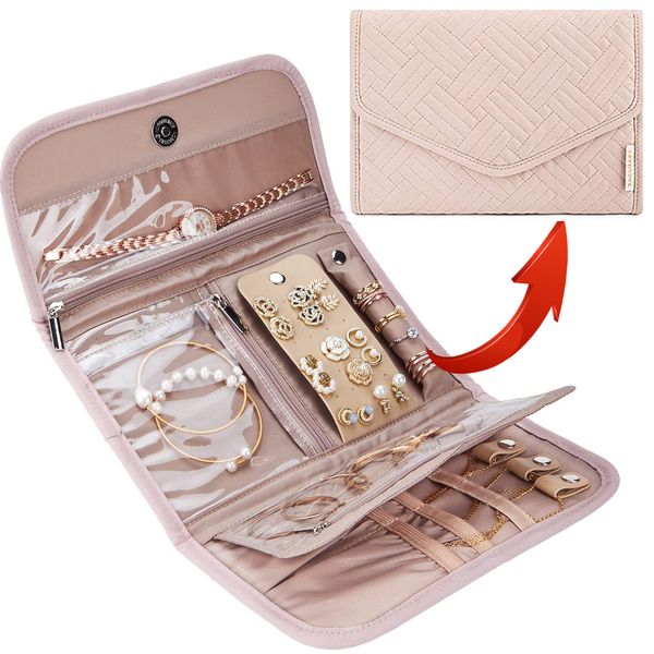 

jewelry boxes roll foldable jewelry case travel jewelry organizer portable for journey earrings rings diamond necklaces brooches storage bag, Black;white