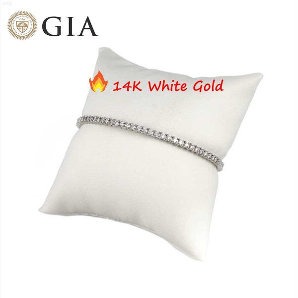 

luxury jewelry 3mm 14k real white gold prong setting lab grown natural diamond classic tennis bracelet chain necklace, Silver