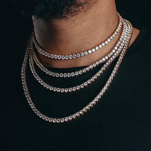 

hip hop jewelry 2mm 3mm 4mm 18k gold cuban link moissanite tennis chain necklace for men, Silver