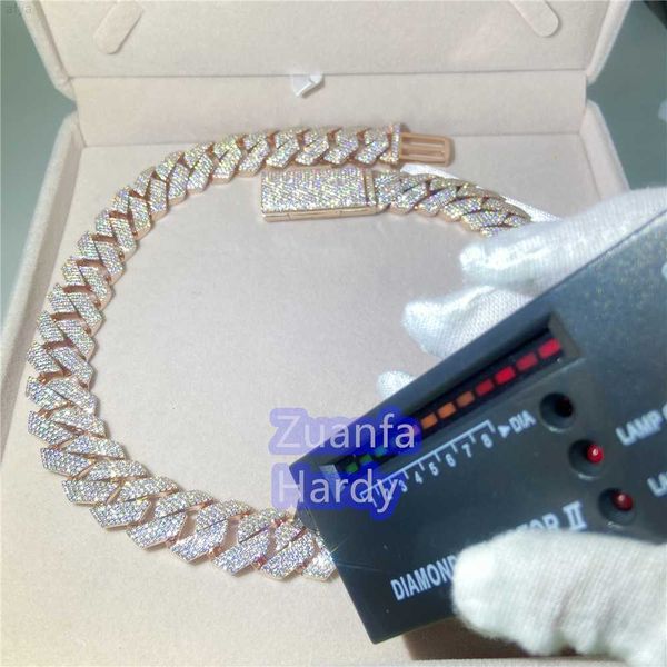 

18mm iced out diamond necklaces prong miami cuban link chain for men icy rose gold plated hip hop, Silver