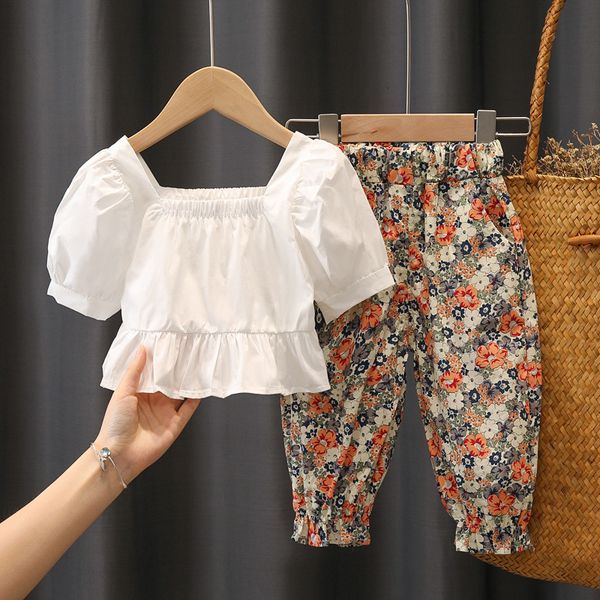 

clothing sets toddler kids girls' summer clothes outfit sets baby short floral pants suits for girls child clothing 2 3 5 6 birthday s, White