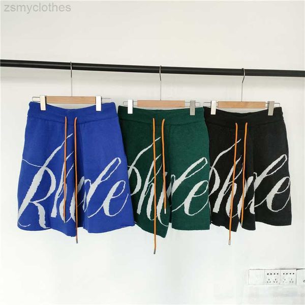 

men's shorts men women version loose blue green black knitting rhude short drawstring breeches letter rhude jacquard shorts, White;black