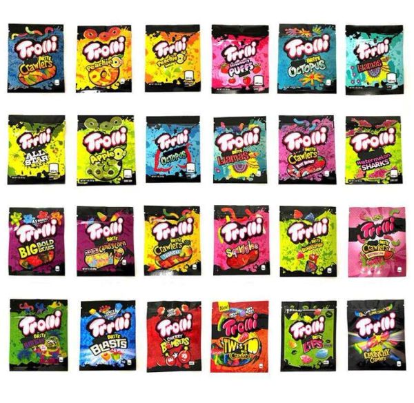 

600mg packaging bags sour candy gummy mylar bag trolli trrlli errlli edibles gummies packaging bags smell proof resealable zipper pouch