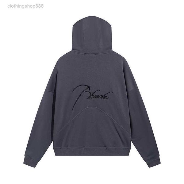 

rhude hoodie& high street fashion and letter embroidery loose loop hoodie cardigan sweater efu2, Black