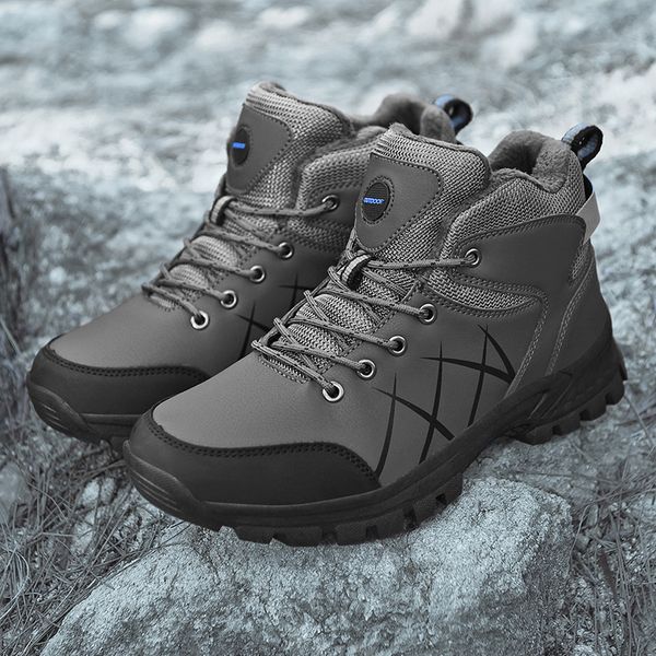 

outdoor non-slip hiking shoes for men 2023 winter cotton boots waterproof lace up casual shoes large size 48 ankle boots, Black