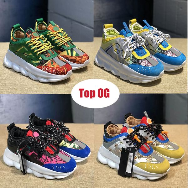 

2023 designer shoes italy chain recation sneakers triple black white blue yellow multi-color suede reflective height luxury men women design