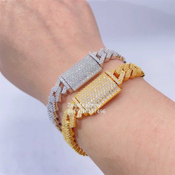 

925 sterling silver iced out 10mm two row moissanite cuban bracelet vv1 link