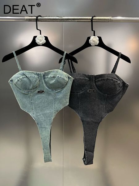 

camisoles tanks deat strapless jumpsuit vintage off shoulder denim sling women solid color streetwear personality summer 11xx2290 230505, Black;white