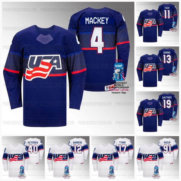

casey desmith usa hockey 2023 iihf world championship jersey henry thrun drew o'connor nick bonino lane hutson carter mazur nick perbix, Blue;black