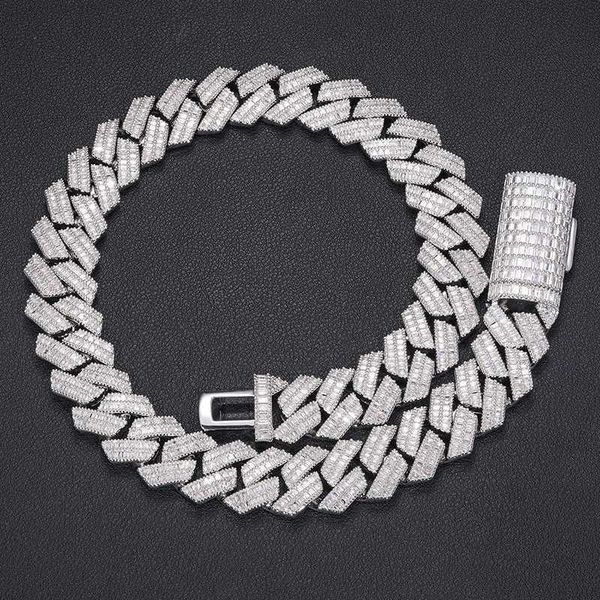 

20mm 2 rows aaaaa baguette cz diamond iced out miami cuban link chain bling 18k white gold plated brass hip hop jewelry necklace, Silver