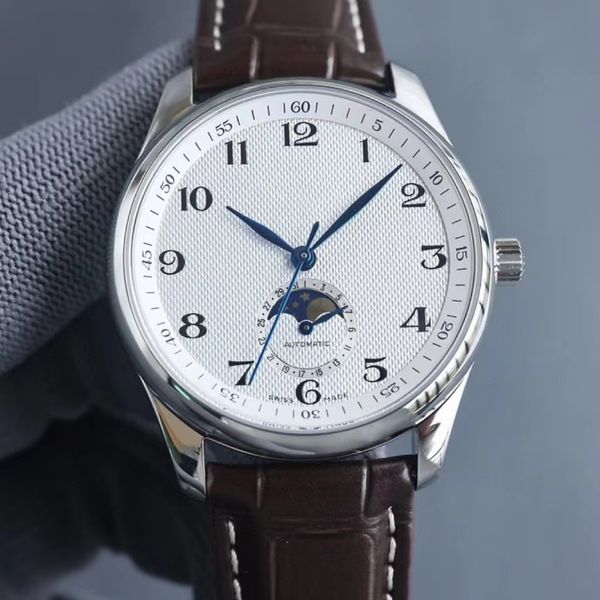 

the highest quality watch, luxury watch, master moon phase series, equipped with reengraved l899.5 integrated movement, balance plate hollow, Slivery;brown