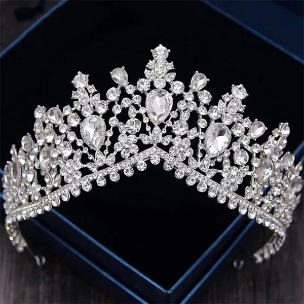 

zircon wedding round crown luxury headband rhinestone headpiece bridal headwear king tiaras princess hair jew, Silver