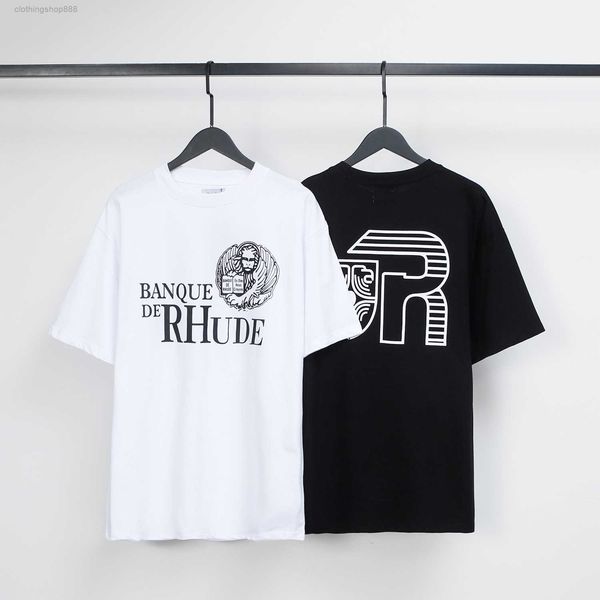 

men's rhude t shirt summer new loose high street ins fashion print and leisure round neck sleeve batch zams, White;black