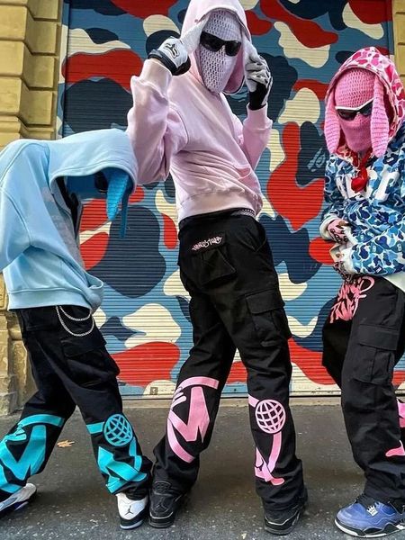 

mens pants y2k retro street trend cargo pant fashion minus two black harajuku hip hop print loose overalls joggers men 230504