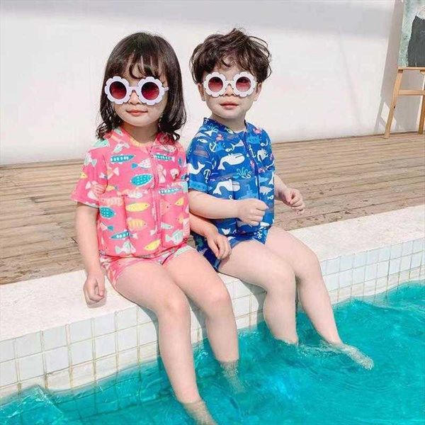 

childrens buoyancy one piece swimsuit surfing suit boy girls one piece swimming cartoon boxer cute baby, Black