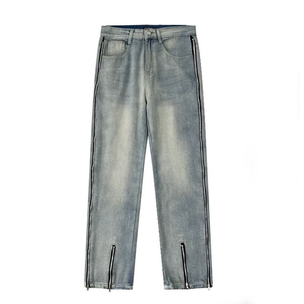 

2023 jeans for mens retro brand denim pants casual classic trousers classic wave letter advanced super handsome vintage wash style foot zipp, Blue