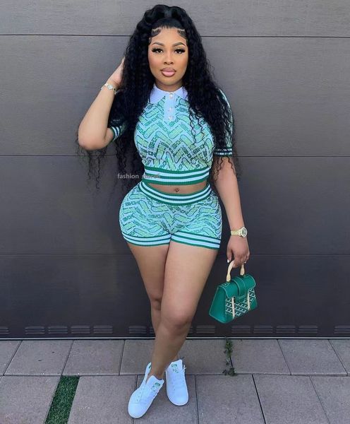 

2023 digital printing abstract retro casual splice rib shorts women's set, White