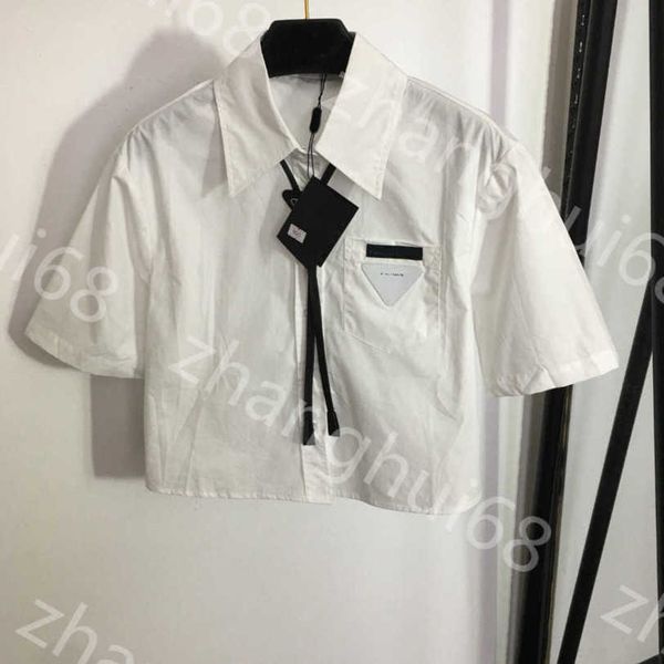 

23ss womens designer clothing white shirt high neck blouse women shirt alphabet logo pocket preppy tie short sleeve cotton shirt women cloth