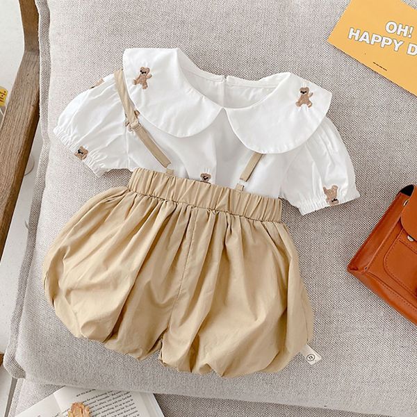 

clothing sets milancel summer baby clothing set embroidery tee and bud shorts 2 pcs girls suit 230505, White