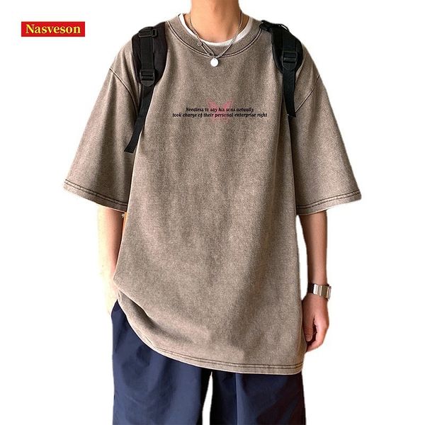 

heavy short sleeve t-shirt men's summer thin 2023 new tide brand high street american wash to do old half sleeve t-shirt, White;black