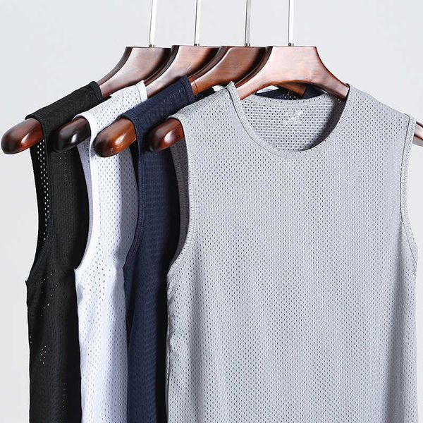 

men' tank ice silk mesh tank for men' outwear fitness hurdle sports thin quick dried sleeveless t-shirt summer sweetheart, White;black