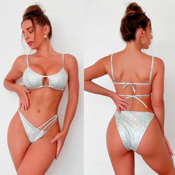 

womens split solid color swimsuit drawstring bikini backless, White;black