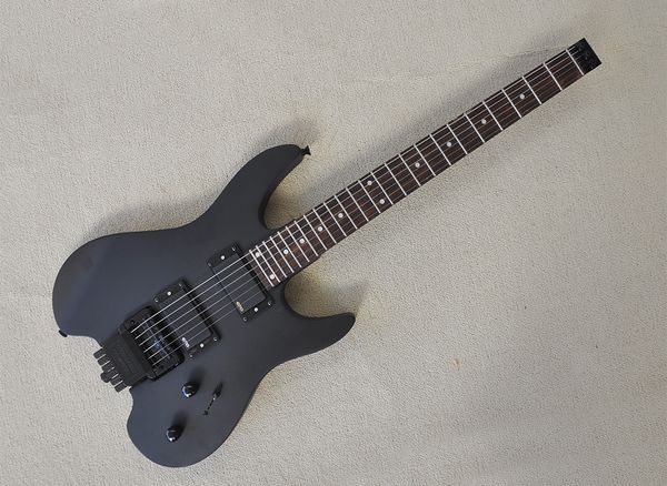 

matte black headless electric guitar with floyd rose rosewood fretboard 24 frets