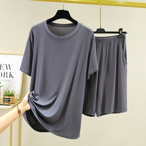 

men's sleepwear 4xl-6xl men's modal 2pcs pajamas suit o-neck t-shirt shorts sleepwear big size homewear summer new casual pijama l, Black;brown