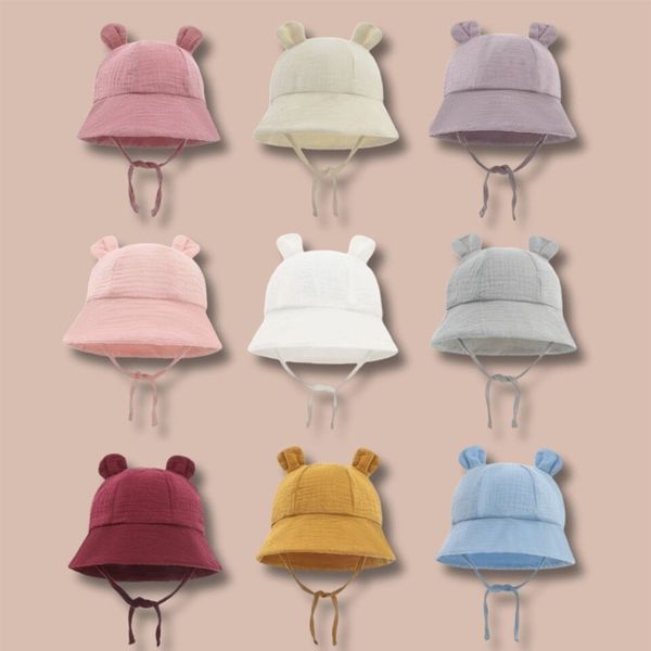 

selling children's brimless basin hat newborn baby printed pure cotton sunshade hat rabbit ear fisherman cap dh039, Yellow