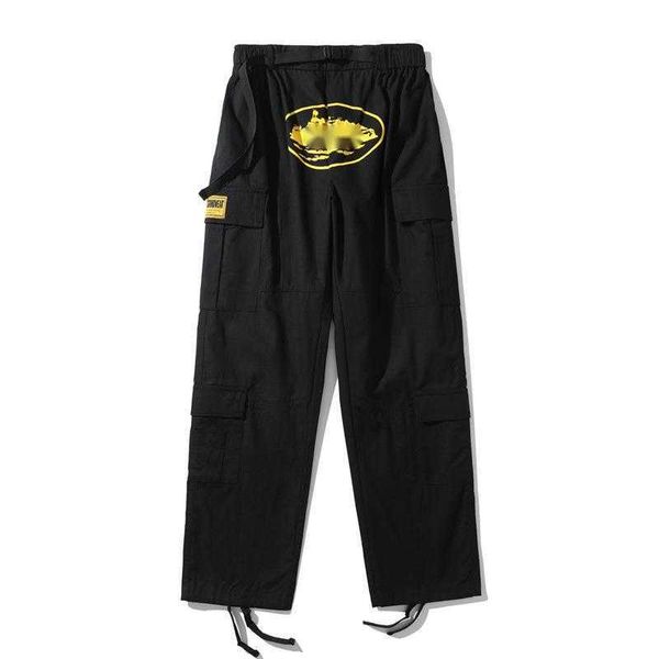 

lulus men's pants 2023 mens streetwear hip hop printed casual trousers military retro multi-pockets straight loose overalls ees, Black