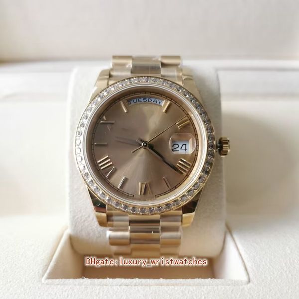 

bpf perfect quality men watches 228348 40mm yellow gold roman dial full diamond bezel sapphire rose gold automatic mechanical men watch wris, Slivery;brown