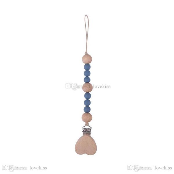 

pacifier holders clips baby chain natural wooden silicone teething beads newborn infant feeding toy love e20544