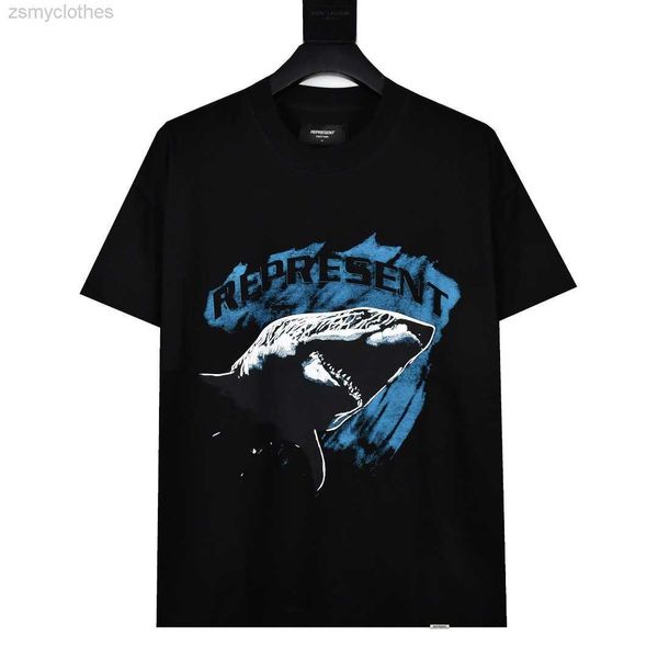 

men's t-shirts 23ss new representsummer shark printing t-shirt men and women couple loose short-sleeved t-shirt casual fashiontees, White;black