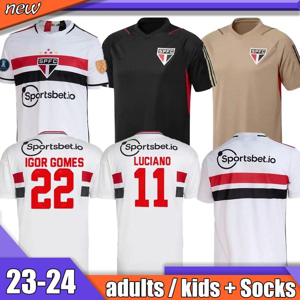 

23/24 danlves sao paulo soccer jerseys hi aome pablo luciano shirt luan igor gomes brenner 2023 2024 home away third football shirts maillot, Black;yellow
