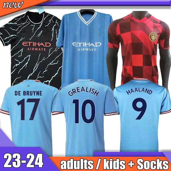 

bruyne 23 24 new year soccer jerseys haaland grealish mans cities chinese mahrez fans player version de sterling foden 2023 2024 football sh, Black;yellow