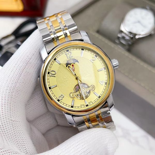 

men's famous brand watch portugal tourbillon sapphire mirror movement full-featured full moon phase tourbillon optional steel belt luxu, Slivery;golden