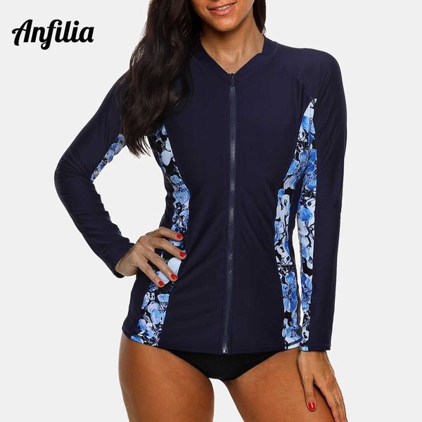 

wetsuits drysuits anfilia women long sleeve zipper rashguard floral print rush guard swimwear surfing running shirts swimsuit upf50 j230505