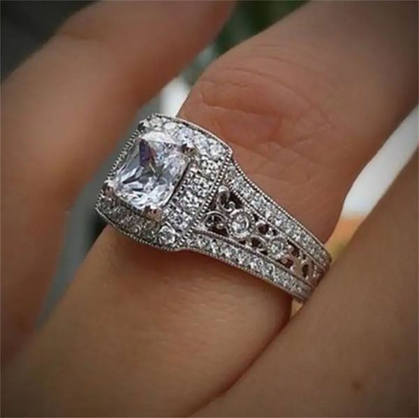 

sparkling white zircon 4-prong square cut ring - perfect for women's bridal wedding band jewelry, Golden;silver