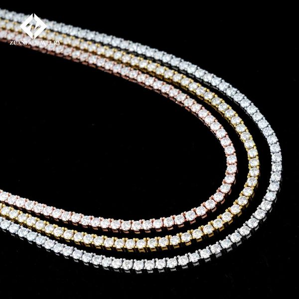 

luxury men women chain 14k real yellow gold 18k white gold tennis necklace 3mm moissanite tennis chain, Silver