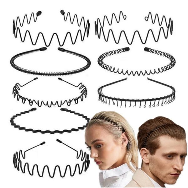 

black metal wavy headband men women hair band head hoops bands sport headbands headwear hairband bangs holder hair accessories, Silver