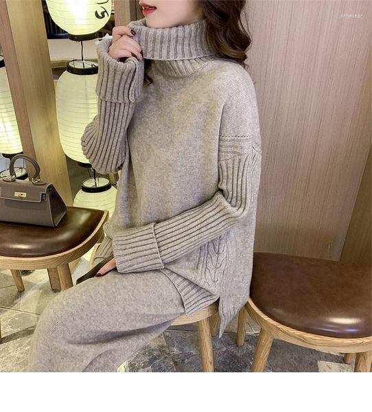 

Women's Two Piece Pants Casual Turtleneck Loose 2 Pieces Women Sweater Sets Long Sleeve Knitted Jumpers Tops & Trousers Suits 2023, Pink