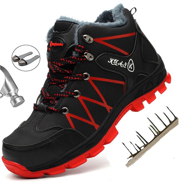 

safety shoes mens winter boots work safety shoes steel toe shoes anti-smash anti-puncture work shoes outdoor hiking plush warm snow boots 23, Black;brown