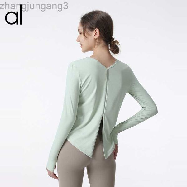

desginer alo yoga t shirt al spring and summer new split loose long-sleeved women's solid cloud quick dry running fitness exercise, White