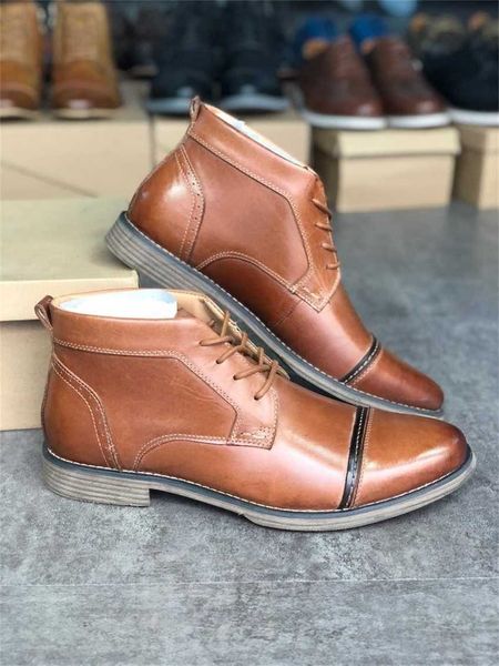 

mens designer dress shoes lace-up martin ankle boot formal business boots handmade genuine leather wedding party shoe with box 039, Black