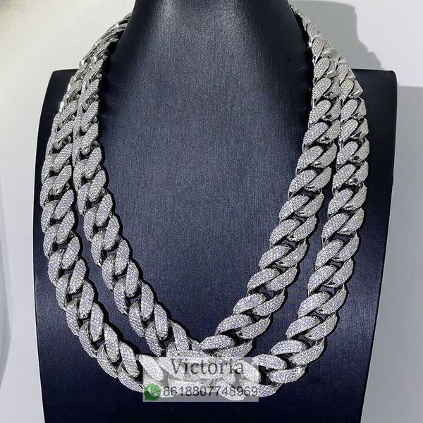 

hip hop iced out 20mm thick heavy 3 rows white gold vvs moissanite cuban chain, Silver