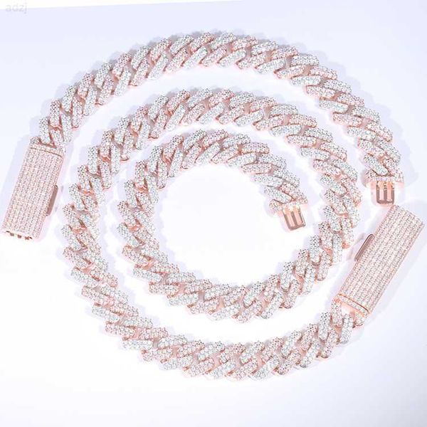 

luxury two color hiphop jewelry wide 12mm 925 pure silver plated gold iced out cuban link chain